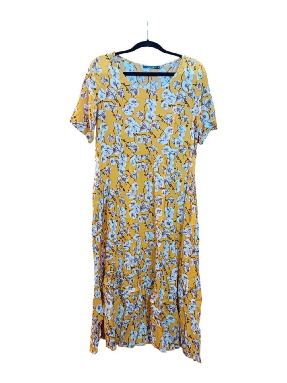 Casual Bohemian Floral Dress With Pockets Short Sleeve Size 16 Maxi Beach Swing